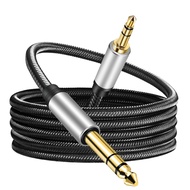 3.5 mm to 6.35 mm Audio Cable 10Ft, Gold-Plated Terminal Silver Color Zinc Alloy Housing 3.5mm 1/8" 