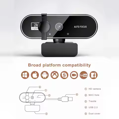 Webcam For PC 2K Automatic Focus Camera With Microphone Streaming Meeting Webcam For Students Profes