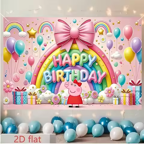 Peppa Pig has licensed the "1pc Happy Rainbow Peppa Pig Birthday Party Banner", which is made of pol