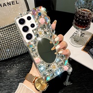 Hot Case Samsung S24 Ultra S23 Ultra S23 Plus S22 S21Plus S20 Ultra Note 20 Ultra Casing 3D Rhinestone Flower with mirror Luxury Phone Case