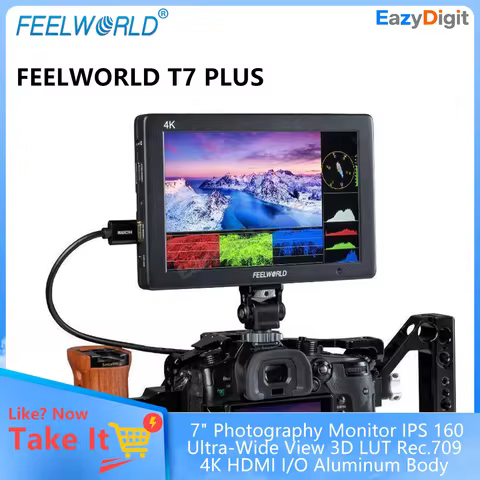 FEELWORLD T7 PLUS 7" Photography Monitor IPS 160 Ultra-Wide View 3D LUT Rec.709 4K HDMI I/O Aluminum
