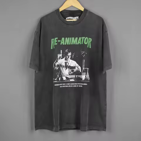Re-Animator T-Shirt Horror Movie HP Lovecraft Evil Dead Zombie Demons Men's Cotton Washed Long Short