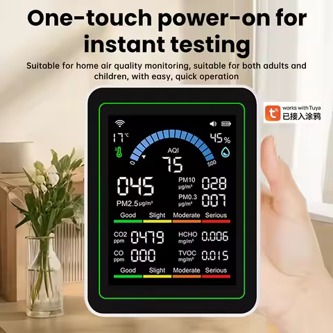 WiFi Tuya 10-in-1 Air Quality Detector CO2 Monitor PM1.0 PM0.3 PM2.5 PM10 Formaldehyde Detector Temp
