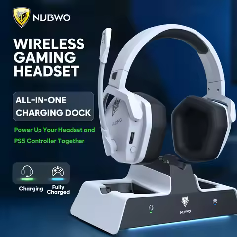 NUBWO G06 Pro Wireless Gaming Headset with Charging Station for Headset & PS5 Controller, 17ms Low L
