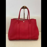 Hermes garden party36 紅色銀扣花園包 框刻