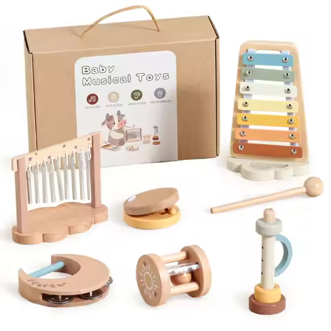 7pc Sets Music Toys for Children Music Instruments Girl Toys Wooden Cartoon Educational Instruments 