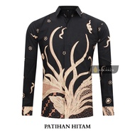 KEMEJA HITAM Original Batik Shirt With PATIHAN Motif Black Premium Men's Batik Shirt For Men, Slimfit, Full Layer, Long Sleeve