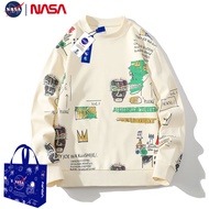 NASA เสื้อยืดคอกลมสำหรับผู้ชายและผู้หญิง Graffiti เสื้อยืดแขนยาวลำลองสำหรับคู่รักแบรนด์อินเทรนด์หลวม OVERSIZE เสื้อกีฬาสำหรับนักเรียน  NASA joint crewneck hoodie men's and women's graffiti casual long sleeve T-shirt couple fashion loose Oversize blazer students Burgundy 2XL