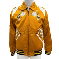 狀況極佳 ▼ COACH Keith Haring 刺繡皮革雙面絎縫雙拉鍊橫須賀夾克，橙色和黑色，46 碼，正品男士夾克。