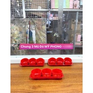 Plastic red hat offering tray of 3 cups, tray of 5 cups, beautiful separate items