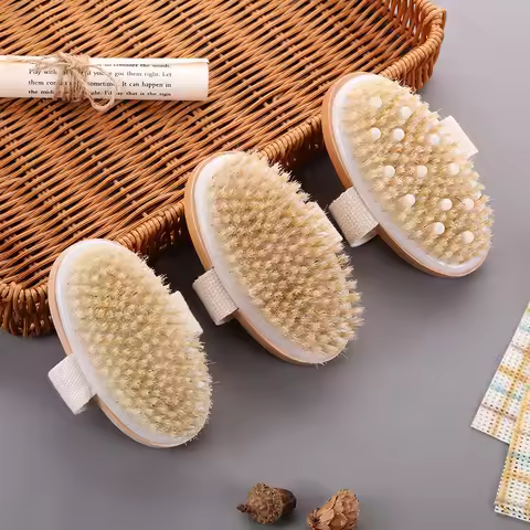 Nat Wooden Handheld Shower Brush |Soft Bristle Wet Dry Body Brush for SPA Bath Massage & Skin Exfoli