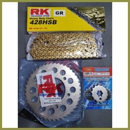 ☇◑ ∈ ۩ RK STEEL GOLD / SILVER CHAIN SET WITH TAKASOGO ENGINE SPROCKET FOR SNIPER 150 & 155 / TFX /R