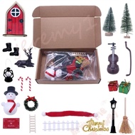 JEREMY1 DollHouse Elf Kit, String Hat Wreath Fairy Toy House, Christmas Accesories Mini Tree Scene Model Miniature Scene Miniature Elf Door Gift Boxes