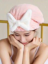 1頂可愛蝴蝶結吸水干髮帽,快速浴帽,女性沐浴用的頭巾毛巾