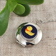 黃色小鴨造型圓形銀質相片墜飾項鍊 珍藏吊墜飾品