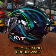 COMBO SET PETRONAS HELMET KYT NFJ DOUBLE VISOR OPEN FACE VISOR KYT NFJ TTR JET SIANG MALAM GREEN BLU
