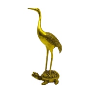 Crane Stepping on Turtle Handmade Brass Crane Bird Statue Egret Standing Art Home Decor