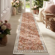 Yamaziot 2x8 Washable Hallway Runner Rug Non Slip Floral Carpet, Brick-Red