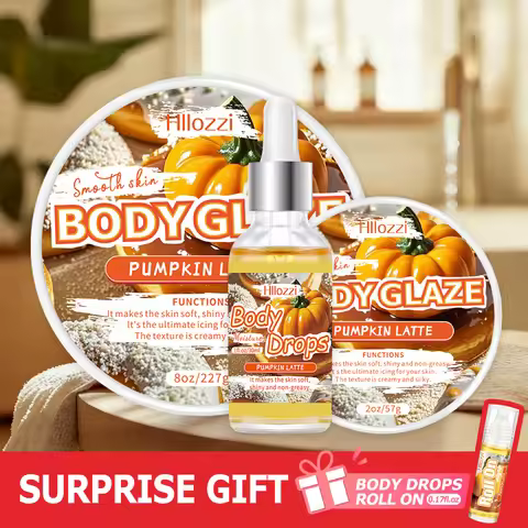 Pumpkin Set includes a 30 ml/1 fl oz Body Drops and a 2 oz/57 g or 8 oz Body Glaze, plus a complimen