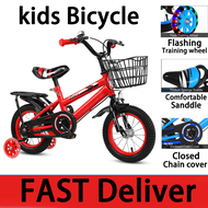 (Red) 14 16 18 Inch Children Bicycles Kids Bike for Boys Non-slip Grip Balance Bike For Boy Girl Kids Bike With Training Wheels Adjustable Height Kids Bicycle with Detachable Basket Bicycle for Kids