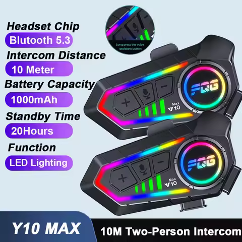 1/2pcs Bluetooth 6.0 Motorcycle Intercom Helmet Headset Waterproof with LED Lighting Effect Supports