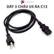 US/American to C13 standard 3-pin power cable, 1.5m long, 3x0.75mm 10A-250V for printers, computers,