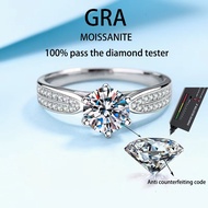[with GRA Certificate] 0.5ct 1ct 2ct 3ct Real Moissanite Ring, Crown Round Cut D Color S925 Sterling