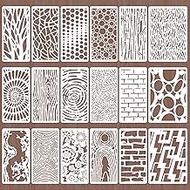 18 Pcs Stencils for Painting Mixed Size Texture Stencils Reusable Designs Featuring Crackle Wood Gra