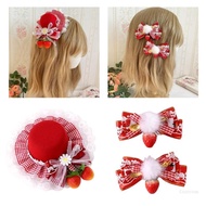 Crazy 2X Lace Mini  Hat Hairpin Strawberry Balletcore Headdress Bunches Accessories Plaids Cute Mini