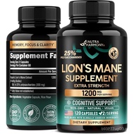 Lion Mane Mushroom Supplement Capsules-Organic Lion Mane Mushroom-Made in USA-Fruit Extract-1200mg, 