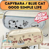 Cream Capybara Live a Good Life / Blue Cat Simple Life Large Capacity Storage Pencil Case