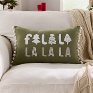 1pc Christmas Green Falala Embroidered Throw Pillow Cover, Suitable For Indoor Decor, Christmas Deco