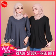 KM Women Plus Size Front Slit Puff Long Sleeves Blouse Baju Muslimah Size Besar [B35370] [B35371]