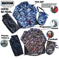 HUZIAN PREMIUM RAINCOAT BAJU HUJAN HZ10 CAMO ARMY M-10XL POLYESTER FREE BAG FAR DISTANCE RIDER