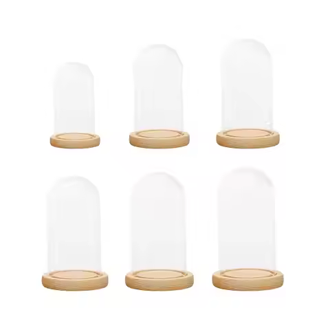 Glass Dome Cloche Bell Jar Wooden Base Round for Dining Table Nightstands Clear Glass Dome Cover wit