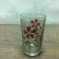 WH9788【四十八號老倉庫】全新 早期 台灣 紅白花 玻璃杯 200cc 2杯價【懷舊擺飾拍片道具】