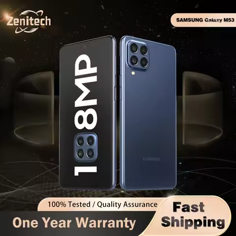 Original Samsung Galaxy M53 M536S 5G Mobile Phone NFC 6.7'' 8GB RAM 128GB ROM 108MP+32MP 4K@30fps Oc