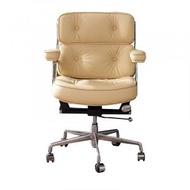 找得 - 包安裝包送貨舒適人體工學椅皮辦公轉椅電腦椅鋁合金腳老闆椅大班椅（奶黃色西皮+銀色支架 包安裝）80093