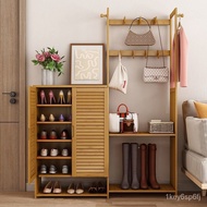 Shoe Cabinet Coat Rack Integrated Home Doorway Indoor Entrance Cabinet Bamboo Shelf Wall with Clothes Hook Shoe Rack