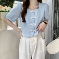 Womens Short T-shirt 2024 Summer New Plate Button Versatile Slimming Fashion Loose Casual Unique Top