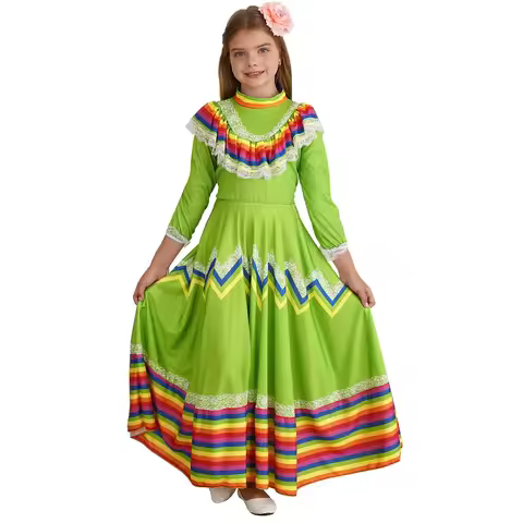 Girls Dance Dress Mexico Cinco De Mayo Kids Cosplay Costume Mexican Folk National Style Bohemia Colo