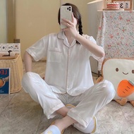 Korean Silk Plain Stripe Sleepwear Pajama Set For Women Nightwear
