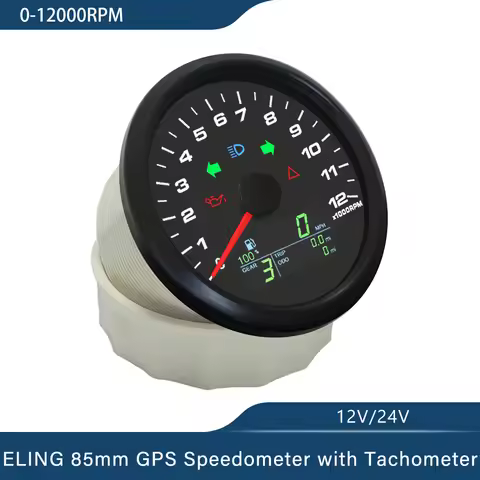 ELING Motorcycle Universal 85mm GPS Speedometer 0-299km/h MPH with 0-12000RPM Tachometer Trip Odomet