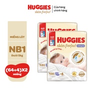 Combo 2 gói Miếng lót sơ sinh Huggies Skin Perfect 2 vùng thấm giảm kích ứng da NB1 64+4/NB1 108+ mi