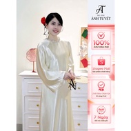 Modern women's ao dai, round neck satin silk ao dai with 2 panels, size 40 - 76Kg