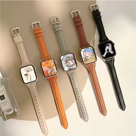 Slim leather strap for Apple Watch band ultra-2 49mm series 41mm/45mm 38mm/42mm Wrist bracelet iWatc