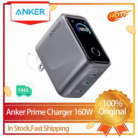 New Release Anker Prime Charger 160W 3-Port Compact USB C GaN Charger Block Smart Display and Touch 