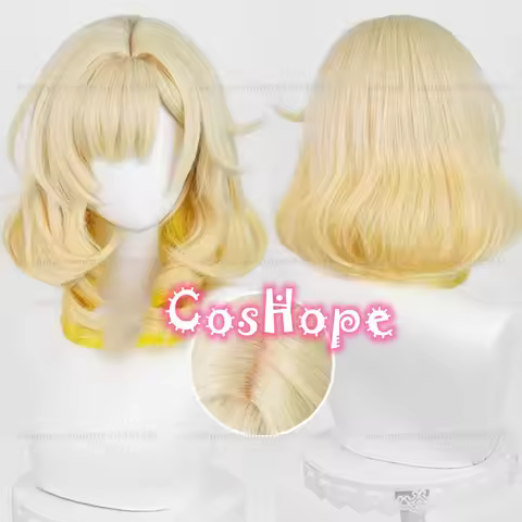 HSR Aglaea Cosplay Wig 42cm Short Curly Light Golden Gradient Yellow Wig Cosplay Anime Cosplay Wig H