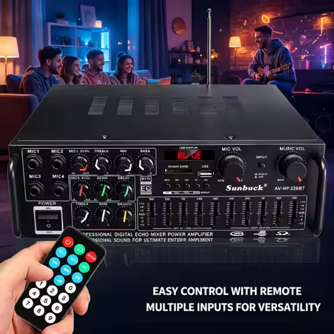 2000W 5.0 bluetooth 2 Channel Audio Power HiFi Amplifier 326BT 12V/220V AV Amp Speaker with Remote C