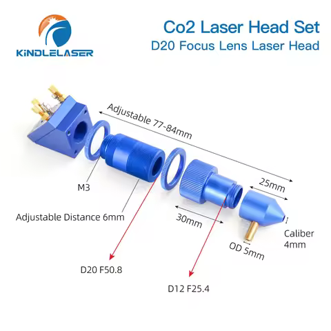 Kindlelaser K Series CO2 Laser Head Set New Style D12 20mm FL25.4 50.8mm Lens for 2030 4060 K40 Lase